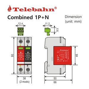 Telebahn AC SPD thiết bị bảo vệ tăng đột biế<span class=keywords><strong>n</strong></span> 1 + T2 1P + <span class=keywords><strong>N</strong></span> 230V 275V 320V 385V 8ka 25kA 50kA thiết bị bảo vệ tăng đột biế<span class=keywords><strong>n</strong></span> một pha - Product Image 6