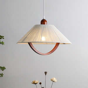 Hand Woven Fabric Pendant <b>Light</b> Wabi Sabi Style Wooden Frame For Home Dining Bedroom Study Guesthouse - Product Image 1