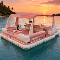 Grand bateau de fête gonflable de luxe avec auvent, sièges rembourrés et glacière pour divertissement aquatique en groupe en mer ou en lac