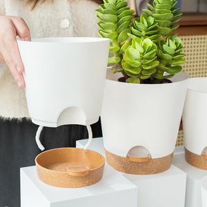 Pots de plantes à arrosage automatique avec trous de drainage et plateaux décoratifs modernes adaptés aux fleurs orchidées et aux plantes d'intérieur - Product Image 5
