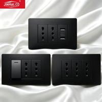 Interruptores de Pared Jinmai para Italia, Chile, México, 4*2 16A 118, Enchufe Italiano Negro con USB Tipo-C, Interruptor de Corriente, Enchufe Italiano
