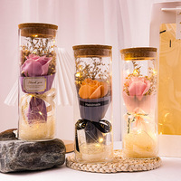 2026 AYOYO OEM Cadeau Saint-Valentin : Mini bouquet de fleurs préservées en verre avec lys artificiel et tournesol, avec lumière