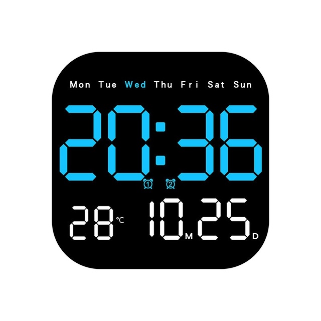 Multifunctional LED Wall Clock with Thermometer and Perpetual Calendar Modern Simple Design Dual-Use Hanging/Stand