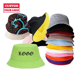 All-Over Print Patroon Katoen Omkeerbare Dubbelzijdige Wandelen Tuin Strand Hoeden Custom Cap Denim Emmer Hoed