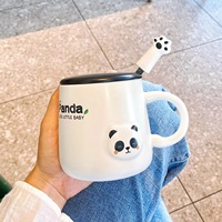 2024 nouveauté en gros mignon panda conception café lait thé tasse tasse tasse en céramique avec lèvre et cuillère