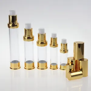 Luxe Transparant Plastic Als Oogcrème Luchtloze Fles Met Lotion Pomp Gouden Dop & Basis Voor Huidverzorging 5Ml 10Ml 15Ml 20Ml 30Ml