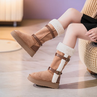 Bottes de neige à plateforme en polaire moelleuse tendance pour femmes, avec boucle réglable, résistantes à l'usure, pour l'extérieur, par temps froid, décontractées