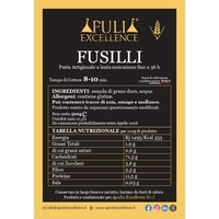 Fusilli de pâtes artisanales italiennes de haute qualité 500g à base de semoule de blé dur Traitement traditionnel fabriqué en Italie