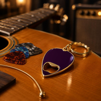 Porte-clés ouvre-bouteille personnalisé en alliage de zinc avec plectre de guitare (Thème musical)
