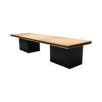 Table à manger rectangulaire longue en bois grainé noir avec piétement sur pied, mobilier de salle à manger moderne et minimaliste pour maison, villa, hôtel