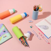 Étui à crayons en silicone personnalisé, couleur pastel, bloc de couleurs, pochette ronde pour stylos, kawaii, ouverture large pour les étudiants, l'école, les voyages, les fournitures scolaires