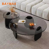 Table basse ronde en verre Laque noire Table d'appoint en bois Mdf pour salon
