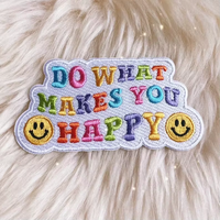 Patch brodé Lettres Arc-en-ciel 'Fais ce qui te rend heureux', Patchs à slogan visage souriant pour veste, chapeau, sac à dos, vêtements décontractés positifs