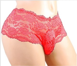 Calzoncillos Boxer Transparentes y Transpirables con Encaje Bordado, Cintura Media, para Hombres, con Bolsa, Tallas Grandes, Estilo Sissy - Product Image 3