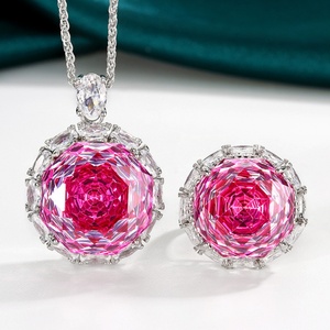 Elegant Fashion Eco-friendly <b>Copper</b> Rose Cut 18-16MM Colorful Zircon Gold Plated Necklace and Earrings Set Wedding Jewelry Set - Product Image 3