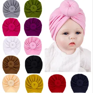 F-4973 new solid color wholesale knitted baby turban beanie hat cotton newborn crochet children headwear