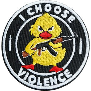 Patch personnalisé « I Choose Violence Duck » brodé de 3 pouces, avec fixation auto-agrippante, applique tactique ronde noire et jaune - Product Image 1