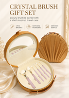 Juego de 6 Brochas de Maquillaje Profesionales de Seda de Cristal con Brocha de Abanico, Mangos de Diamantes de Imitación Rosas, Virolas de Cobre, Estuche Redondo de Viaje, OEM/ODM