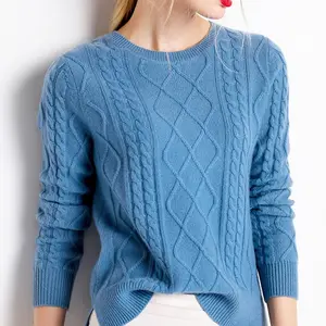 Sweater wanita kasmir, kustom Sweater lengan panjang Pullover longgar warna Solid rajut leher O wol Jumper kasmir