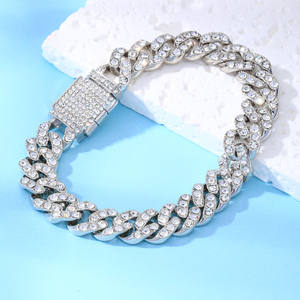 Gelang rantai pria, trendi Hip Hop 12mm kancing Flip baris tunggal zirkon Kuba gelang Tautan mode bahan kuningan - Product Image 6