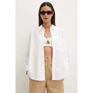 Camisa de Popelina de Corte Regular para Mujer Mango, Blusa Blanca Minimalista con Botones para Uso Diario - Product Image 4
