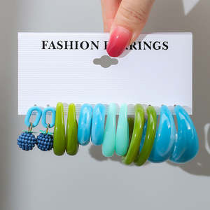 Набор женских винтажных акриловых серег в богемном стиле HL: разноцветные, с кисточками, геометрический дизайн, модные, пластиковые, для вечеринок - Product Image 3