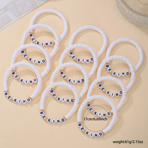Fashion Jewelry Be Kind Bracelet <b>Set</b> 12Pcs Stackable Polymer <b>Clay</b> Letter Beads Women's Jewelry Gift for Anniversary - Product Image 4