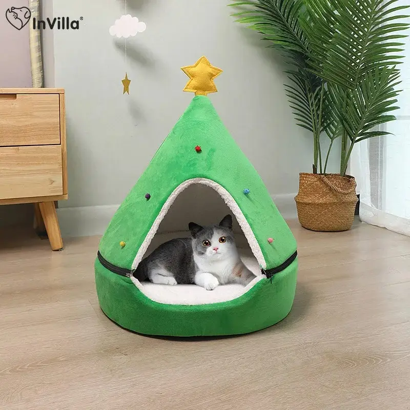 Nuevo diseño lavable árbol de Navidad casa para mascotas cama de alta calidad personalizada perro independiente fieltro gato cueva casa cama para dormir