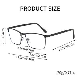 新しいファッショナブルな無地の金属製スクエアフレーム軽量ブルーライトカットメガネ卸売フルフレーム眼鏡男女兼用 - Product Image 3