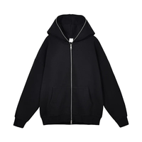 Sweat à capuche zippé pour homme, tendance mode, en polaire unie 430 g/m², épais, épaules tombantes, hiver, 100 % coton, séchage rapide, broderie 3D