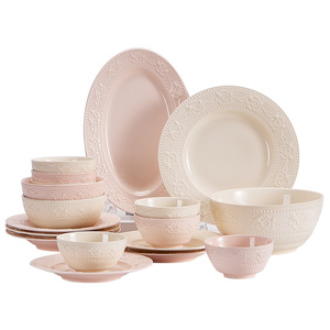 Vintage Floral Pink Ceramic Porcelain <b>Dinnerware</b> Cup Saucer Bowl Dessert Plate <b>for</b> Elegant Home Dining - Product Image 4