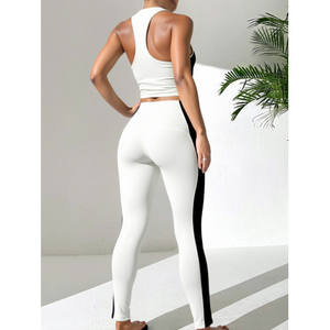 ชุดโยคะ COW สำหรับผู้หญิง กางเกงเลกกิ้งเอวสูง เสื้อครอปท็อป ชุดออกกำลังกาย ชุดกีฬา ชุดฟิตเนส ชุดออกกำลังกายในยิม สีขาว สีดำ เอวยางยืด - Product Image 2