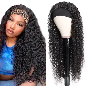 Deep Wave Headband Wig For Women Brazilian Remy Human Hair None Lace Glueless Full Machine Made Wig Headband Wig