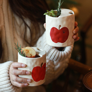 Creative Red Apple Coffee <b>Mug</b> Handmade Ceramic Coffee to Go Cup Unique Sip <b>Mug</b> - Product Image 2