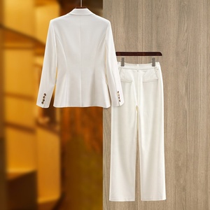 AIMEISI Unique Mulheres Vestuário Cor Sólida Dois Blazers Peça e Calças Perna Reta Define Terno de Negócios Set para Senhoras - Product Image 2