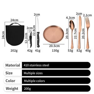 Juego de Cubiertos de Acero Inoxidable 410, Kit Portátil de Cuchillo, Tenedor y Cuchara de Metal para Acampar al Aire Libre y Uso Diario - Product Image 5