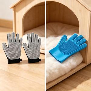 Silicone Pet <b>Grooming</b> <b>Gloves</b> For <b>Cat</b> Dog Hair Removal With Soft Brush Design - Product Image 1