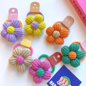 Wholesale Fabric Bow Flower Cute Hair Ties No Hair Injury Bunches Elastic Rubber Band Hair Accessories For Kids