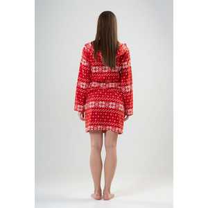 Robe de chambre en polaire à motif de Noël pour femmes, rouge, manches longues, douce, décontractée, vêtements de nuit - Product Image 1