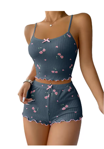 Pantalones cortos con estampado de corazón de verano para mujer, nuevo estilo, ropa para el hogar, pijamas, Camisón con cintura elástica, conjuntos de ropa de dormir, tejido para la vida diaria - Product Image 5