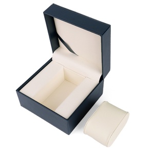 Boîte de montre individuelle en similicuir bleu foncé pour homme, anti-poussière, avec couvercle rabattable, en stock, vente en gros - Product Image 5