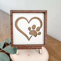 Panneau en bois MDF miniature avec empreinte de patte gravée, cadeau pour les mamans de chiens, décoration de table pour petits espaces - Décoration pour les amoureux des chiens et des animaux de compagnie