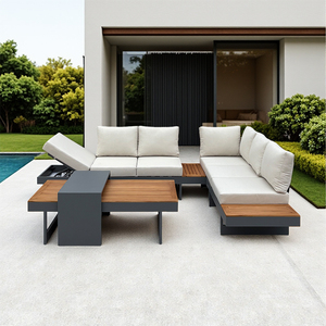 Set Divano Moderno <span class=keywords><strong>da</strong></span> <span class=keywords><strong>Esterno</strong></span> in Teak Arredamento <span class=keywords><strong>da</strong></span> Giardino Impermeabile Divano Sezionale in Alluminio con <span class=keywords><strong>Cuscini</strong></span> di Seduta Regolabili per Villa e Patio - Product Image 2