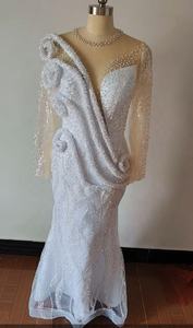 Nouvelle robe de mariée sirène africaine perlée |   Manches longues Art Déco de luxe et dentelle à motif cristallin |   Robe de soirée sirène <span class=keywords><strong>Couture</strong></span> 2025 - Product Image 3