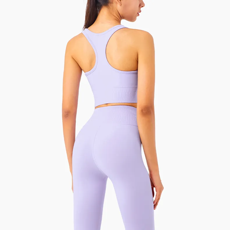 Conjunto esportivo de lycra sem costura, roupa fitness feminina para academia e cintura alta