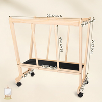 Étagères de rangement et de séchage en bois naturel, grand support d'impression en bois avec roulettes, présentoir et rangement pour artistes