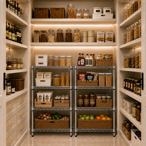 Étagère métallique MZG à 4 niveaux, unité de rangement industrielle, étagère en métal pour l'organisation de la cuisine et du garde-manger, design empilable durable - Product Image 5