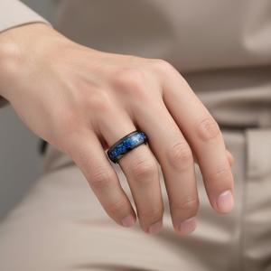 Anillos de tungsteno negro de 8 mm con incrustaciones de nebulosa, galaxia, zafiro y amatista, ajuste cómodo, anillos de boda, compromiso y aniversario para parejas - Product Image 6