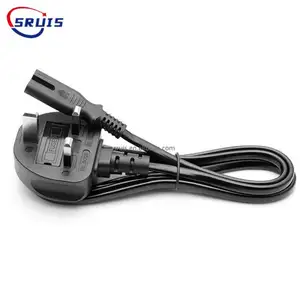SRUIS/OEM high grade UK Computer Power Cord - 3 Pin Mains Lead - C13 black