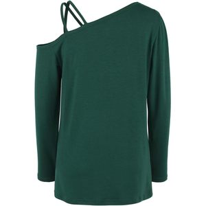 Women's Cold Shoulder Long Sleeve <b>Strappy</b> <b>Top</b> Asymmetric Tunic Casual Blouse Breathable Woven Fabric - Product Image 6